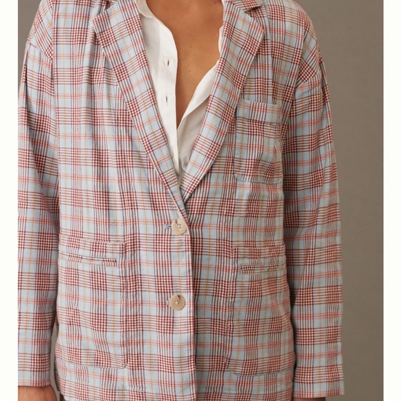 Anthropologie Pilcro Relaxed Blazer Jacket NEW Red Blue Plaid ANTHRO NWT - Picture 6 of 6